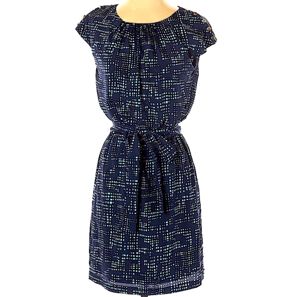 GUESS - Blue Dress w/ elastic waist & gold buttons